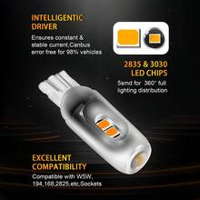 4入組 T10 LED W5W 超亮 350LM 塑膠保護 SMD 燈，適用汽車內飾閱讀燈、車門燈與牌照燈照明，DC12V 白色通用款 - 2835 - 查看 5