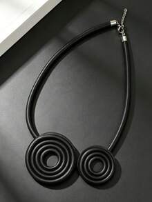 MARLIWOO 1pc Vintage Geometric Spiral Pendant Necklace, Minimalist Exaggerated Versatile Jewelry, Niche Casual Style - Black - View 3