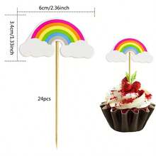 24/36pcs Rainbow Cloud Cupcake Toppers Set, Colorful Party Decorations For K*Ds Birthday, Baby Shower Dessert Decor, Rainbow Theme Party Supplies - Classic Rainbow - View 8