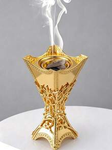 Laser Cut Iron Incense Burner, Arabic Style, Home Decor Fragrance Diffuser, Base, Living Room Ornament, Suitable For Adults, Elegant Display Stand, Natural Aromatherapy - Gold - View 6