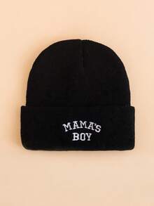 1PC Toddler "MAMA'S BOY" Embroidered Knit Beanie Hat, Foldable Warm Elastic Winter Cap, Cute Daily Outdoor Head Protection Hat - Multicolor - View 11