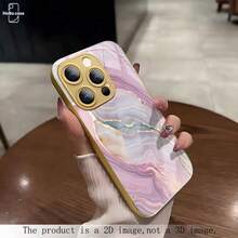 HoBa case 1件 金色邊框金條紋大理石紋手機殼，鋼化玻璃手機殼，相容 iPhone 18、17 Pro Max，適用於 16 Pro Max、15 Pro Max、14 Pro Max，韓式時尚趣味手機殼，相容 iPhone 11/12/13/14/15/16/18 Pro Max Plus，優雅設計，男女通用，聖誕節、秋季、生日送女友的理想禮物 - 混合色4 - 查看 4