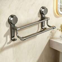1pc Upgraded Strong Suction Cup Double Bar Towel Rack, No-Drill Wall-Mounted Bathroom Kitchen Hanging Bar, Space-Saving Kitchen Storage Solution, Double Bar Design, Minimalist Rack, Rust-Proof Material, Towel Rack, No-Drill Bracket - Multicolor - View 12