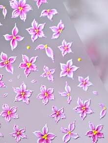 1pc Pink Leopard Print Polka Dots Lily Flower Nail Sticker Charms,Cute 5D Soft Embossed Self Adhesive Five-Petaled Flower Floral Nail Art Decals,Gentle Style, Fresh Spring Floral Patterns, Spring And Summer Nail Art, DIY Decoration For Daily/Date/W - Multicolor - View 4