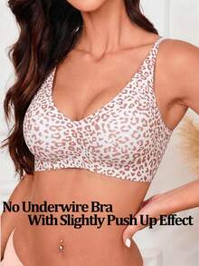 Women's Wireless Leopard Print Push-Up Bra, Seamless Bra With Removable Pads, Comfortable Lift, Basic Lingerie - Multicolor - View 2