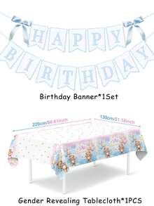 1 Set Gender Revealing Party Set Rosa Blau Geburtstagsbanner & Bär Geschlechter Tischdecke Baby Party Hintergrund Dekoration Geeignet für Outdoor Party Zubehör - Verschiedenfarbig - Übersicht 10