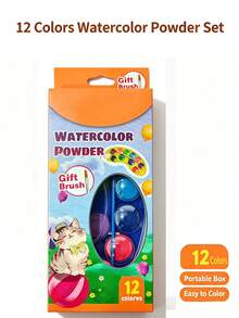 12 Color Solid Watercolor Paint Set, Vibrant, Water-Soluble Painting Tool, Built-In Brush, Dust-Proof Sealed Box, 4 Color Options: Red, Yellow, Blue, Green, Lightweight And Portable Travel Art Tool, Suitable For Sketching, Doodling And Handicrafts, Beginner Use, Especially Suitable For Indoor And Outdoor Painting Creation - Solid Watercolor Paint Set - View 9