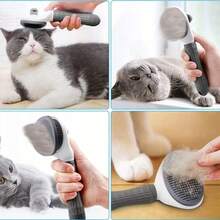 Large Pet Self-Cleaning Slicker Brush, Easy De-Shedding Grooming Comb With Non-Slip Handle, For Pet Skin, Fluffy Fur, One-Click Self-Cleaning, Suitable For Cats And Dogs - Grey - View 1