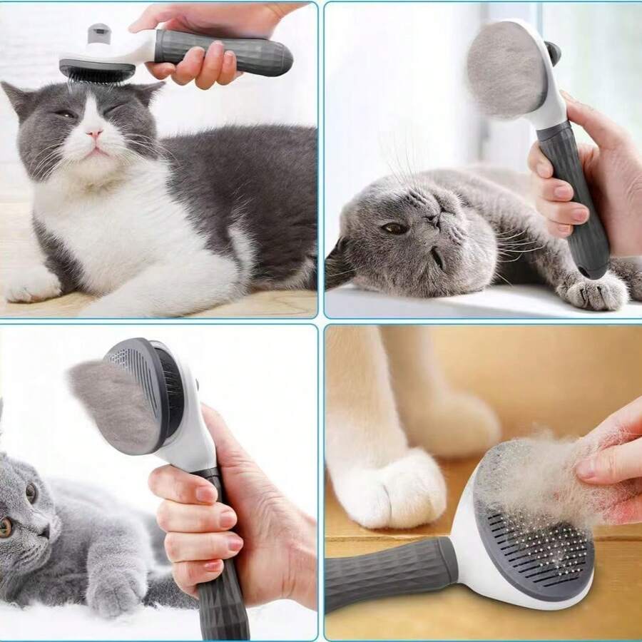 Large Pet Self-Cleaning Slicker Brush, Easy De-Shedding Grooming Comb With Non-Slip Handle, For Pet Skin, Fluffy Fur, One-Click Self-Cleaning, Suitable For Cats And Dogs - Grey - View 1