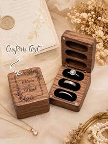 Engraved 3-Slot Wooden Ring Box, Wedding Ceremony Ring Holder, Anniversary Birthday Gift Creative Summer Storage Organizer Gift Box, Ring Bearer Box - Multicolor - View 2