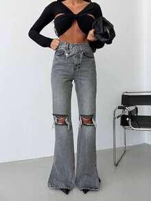SQUALO Pistachio Green Leopard-Patterned High-Waisted Wide-Leg Pants | Bold And Stylish Design - Dark Grey - View 5