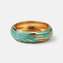 ORNAPEADIA 1pc Women's Gold-Plated Turquoise Enamel Open Bangle Bracelet, Versatile Beach & Daily Wear Accessory, Suitable For Gift - SZ60882-8 - View 2