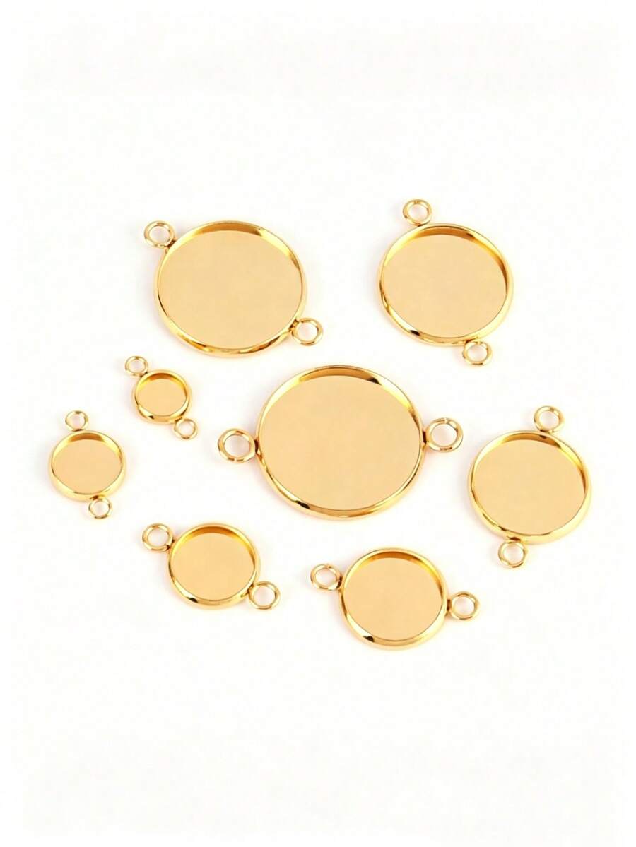 10pcs Stainless Steel Round Blank Base Tray Inlay Frame Blank Double Hole Pendant For DIY Jewelry Making Accessories - Blank Base - View 1