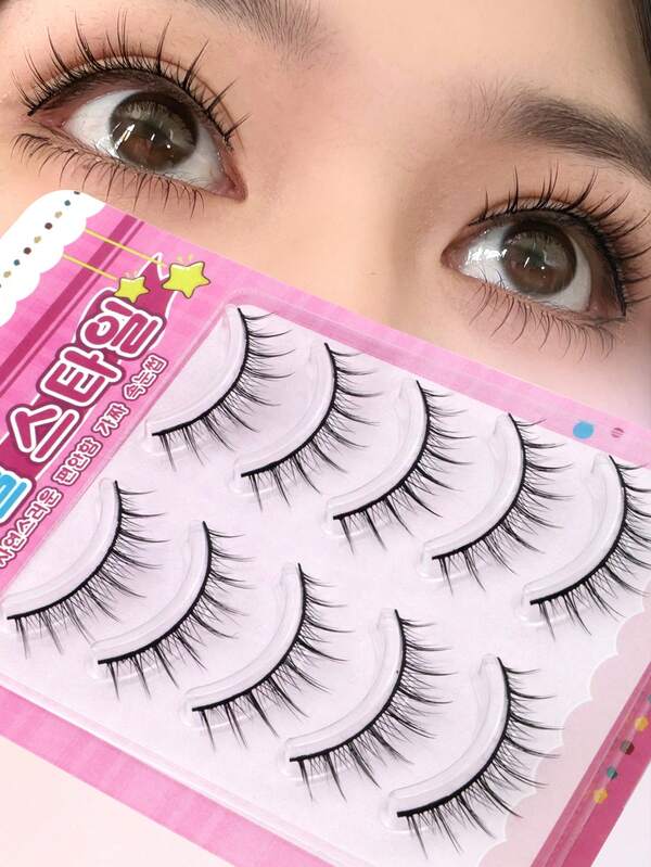 5 Pairs Pointed Tail Cartoon Eyelashes, Curly & Fluffy 009 Korean-Style Fresh Natural Little Devil Big Eye False Eyelashes, One-Piece Beginner Eyelashes