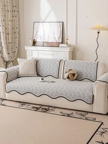 SANMOSPIN 1pc Solid Color Chenille Irregular Sofa Cover, All-Season Sofa Pad, Pet-Friendly Sofa Protector, Machine Washable, Hand Washable, Bedroom, Office, Living Room Furniture Protection Pad Home Decor - Light Grey - View 3