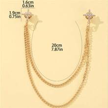 1pc Women's Double Layer Metal Chain Gold Rhinestone Cross Star Brooch, Detachable Fashion Decorative Accessory, Suitable For Daily Casual Wear, Holiday Gift - Gold - View 2