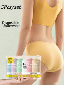 5pcs Disposable Sterile Plus Size Comfortable High Waist Maternity Panties, Suitable For Travel, Outings, Menstrual Period And Postpartum Care (Random Color) - View 2