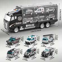 TEMI 兒童玩具車 7合1運輸車玩具，多功能貨櫃卡車與6輛合金小車，互動玩具車，適合3歲及以上兒童，生日與聖誕理想禮物（配件顏色隨機） - 黑色 - 查看 9