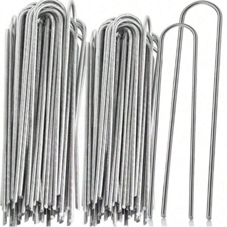 U-Shaped Garden Stakes, Heavy-Duty Fence Posts, Lawn Staples, Galvanized Landscape Nails For Securing Grass Lawn Barriers And Ground - Multicolor - View 1