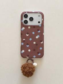 Blue, Brown, Beige Simple Polka Dot Contrast Color Korean Style Phone Case Compatible With Apple 17 Pro Max, 15 New Version, 16 Pro, Suitable For Women, Shock-Proof Full Coverage Protection - Brown - View 5