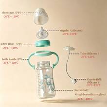 1 pieza/2 piezas Biberón de vidrio para bebé resistente al calor hasta 400℃ esterilizable con tetina de silicona anti-cólico y pajita con bola de gravedad 180ml/280ml apto para bebés de 6 meses en adelante - Multicolor - Ver 4