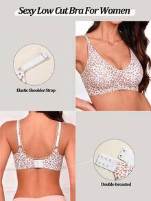 Women's Wireless Leopard Print Push-Up Bra, Seamless Bra With Removable Pads, Comfortable Lift, Basic Lingerie - Multicolor - View 5