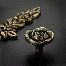 4pcs Vintage Rose-Shaped Drawer Pulls: Suitable For Dresser, Nightstand, Wardrobe And Cabinet Doors In Classic Style - bronze - View 3