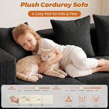 6-In-1 Boneless Couches L-Shaped Modular Sectional Sofa| Cloud Couch Sectional & Tri-Folding Mattress| Corduroy Pet-Friendly Convertible Sofa Bed With 800LB Capacity Apartment, Guest Room JMLS - Black - View 11