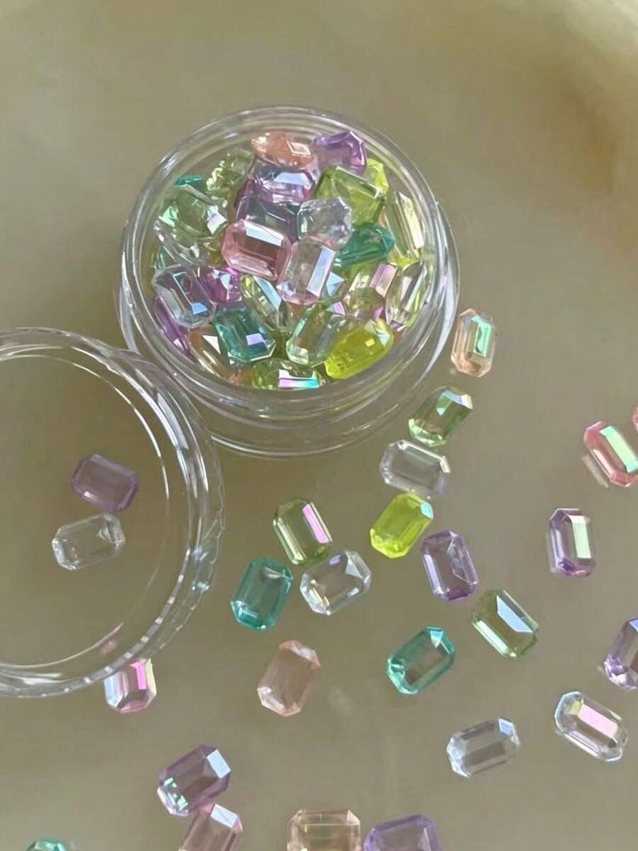 1 Box New Ice Crystal Clear Aurora Square Sugar Nail Art Rhinestones, Dopamine Mixed Color Versatile Nail Decor Material - Multicolor - View 1