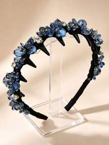1pc Artificial Crystal Headband Bridal Wedding Hair Accessory Women Simple Versatile Headpiece Handmade Jewelry - Blue - View 3
