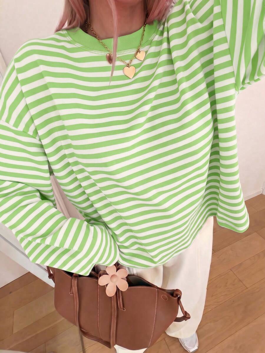 Women's Casual Striped Colorblock Ribbed Top, Everyday Spring/Autumn Wear