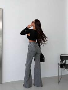 SQUALO Pistachio Green Leopard-Patterned High-Waisted Wide-Leg Pants | Bold And Stylish Design - Dark Grey - View 6