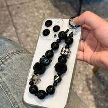 1PC Black Plush Cat Phone Lanyard Beaded Wrist Strap Car Key Chain Bag Charm Phone Hanging Chain With Free Spacer (Randomly Sent With Round Tag Or Without Round Tag) - Multicolor - View 9