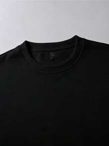 Sweatshirt Pria Gaya Workwear Amerika Kerah Bulat dengan Dua Saku, Pullover Lengan Panjang Longgar Kasual Warna Polos untuk Musim Gugur dan Dingin, Ukuran Tinggi - Hitam - View 6