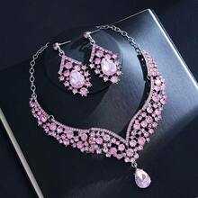 Women's 3 PiecesBridal Wedding Necklace & Earrings Set, Elegant Wedding Party Accessory Combination - Black - View 10