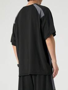 Plus Size Sports T-Shirt, Quick-Dry Fabric Fashionable Casual Round Neck Short Sleeve T-Shirt, Suitable For All Seasons - Black - View 5