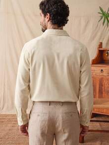glestore Men's Retro-Style Solid-Color Long-Sleeve Corduroy Casual Shirt: Suitable For All Four Seasons-Perfect For Work, Leisure, And Vacations - Beige - View 2