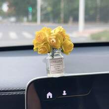 2件裝花朵+兔子汽車飾品創意香氛花兔車用中控台迷你玫瑰小擺件車內裝飾 - A - 查看 10