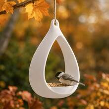 Mangeoire à oiseaux d'extérieur, mangeoire à oiseaux suspendue en forme de goutte d'eau minimaliste moderne surdimensionnée, plateau d'alimentation pour oiseaux sauvages de jardin imprimé en 3D moulé en une seule pièce, décoration de paysage de cour, d'arbre, de balcon, cadeau pour les passionnés d'observation des oiseaux, blanc minimaliste, 1 pièce - A - Voir 7