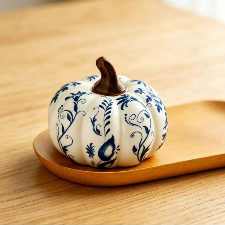 1PC Pumpkin Shaped Decor - Blue & White Design, Exquisite Acrylic Flat Printing Craft | Suitable For Restaurant/Living Room/Office/Holiday Decoration And Gift Giving - 1PC - View 5