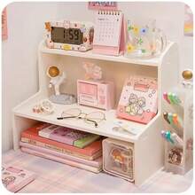 1pc Desktop Organizer Rack, Multi-Layer Bookshelf & Cosmetic Storage Rack, Office Desk Organizer For Books, Stationery, Cosmetics, Figurines, Computer Accessories Display, Space-Saving Home Storage For Bedroom, Living Room, Study - White - View 4