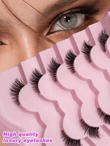 Natural Half Eyelashes Cat Eye Fox Eye Faux Mink False Eyelashes | Clear Band 3D Slender Natural Curl | Soft Natural Voluminous Lashes Suitable For Work Dates Brunch Video Calls Passport Photos Wedding Guests Travel Festival Looks - Black - View 1