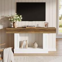 LITTLE TREE 160 Cm Rustic Wooden Console Table, 2-Tier, U-Shaped Base, Long Sofa Table For Behind Sofa, Hallway, Entryway, Living Room - White/brown - View 6