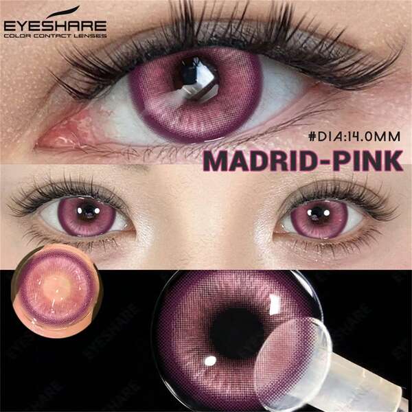 EYESHARE 1 par Halloween mjuka färgade kontaktlinser för cosplay, söta rosa anime-ögonlinser med vackra pupiller, gröna ögonlinser, 14,0 mm, årliga engångslinser