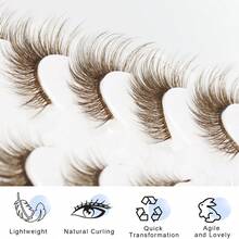7 Pairs Natural Brown False Eyelashes, Cartoon Style Eyelashes, Lightweight Dramatic Cartoon Style Eyelashes, Natural Eyelash Extension, For Makeup - 棕色 - 查看 5