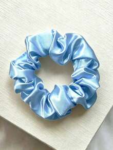 1/5/10pcs Solid Light Blue Matte Glossy All-Match Satin Scrunchies, Minimalist Ins Cool Commute Korean Girl Style Hair Accessories, Smooth Faux Silk Satin High Elasticity Non-Damaging Hair Ties, Spring Summer Fresh Versatile All-Match Hair Accessories, Suitable For Home, Office, School, Fitness, Dating, Shopping, Short Trips, Bridesmaid Simple Styling Multi-Use Gentle Hair Ties - Baby Blue - View 4