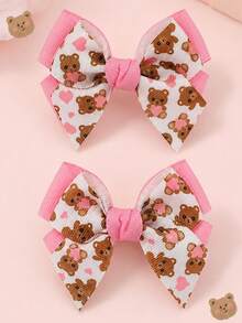 2pcs Cute Bear Pattern Bow Hair Clips,Sweet Cute Hair Clips,Kids Girls Hair Accessories For Daily Wear,Birthday Party Gifts For Friends - Multicolor - View 1