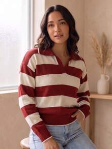 Women Sweaters - Marsala/Off - View 5