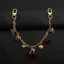 Y2K Coquette Cherry Bow Heart Jean Pants Chain Gold Tone Rhinestone Bow Red Cherry Charm Waist Chain Sweet Girl Decor Bag Charm Accessory For Women - Multicolor - View 6