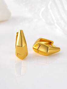 1 Pair 925 Sterling Silver 18K Gold Plated Women's Polished Geometric Pentagon Fashion Minimalist Earrings - Pentagon Earrings - View 3